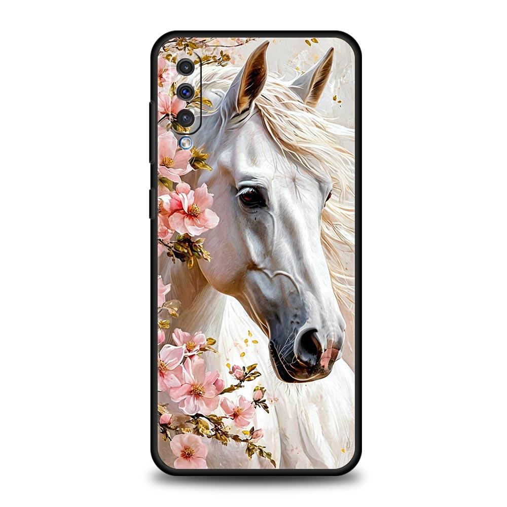 Чехол для телефона Samsung A56 A36 A26 A54 A52 A24 A14 A50 A70 A40 A06 A12 A22 A34 A42 A32 5G A04s A16 Белые скачущие лошади