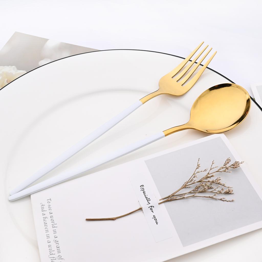 30pcs Black Gold Dinnerware Set Stainless Steel Flatware Set Cake Fork Coffee Spoon Knife Silverware Tableware Set Cutlery Set