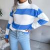 Women Fall Winter Turtleneck Long Sleeve Striped Mohair Knit Sweater S-L