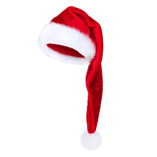 Santa Hat for Adult Unisex Velvet Plush Christmas Hat with Fluffy White Faux Fur Trim for New Year Holiday Party