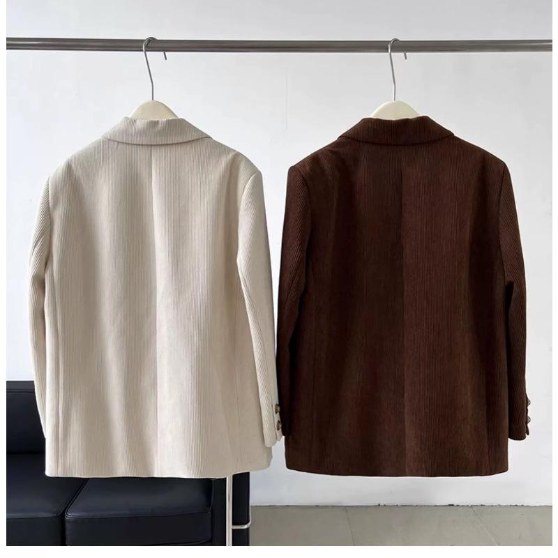 Женский однобортный пиджак из вельвета карамельно-коричневого цвета, модный пиджак свободного кроя в европейском стиле, однотонный цвет
