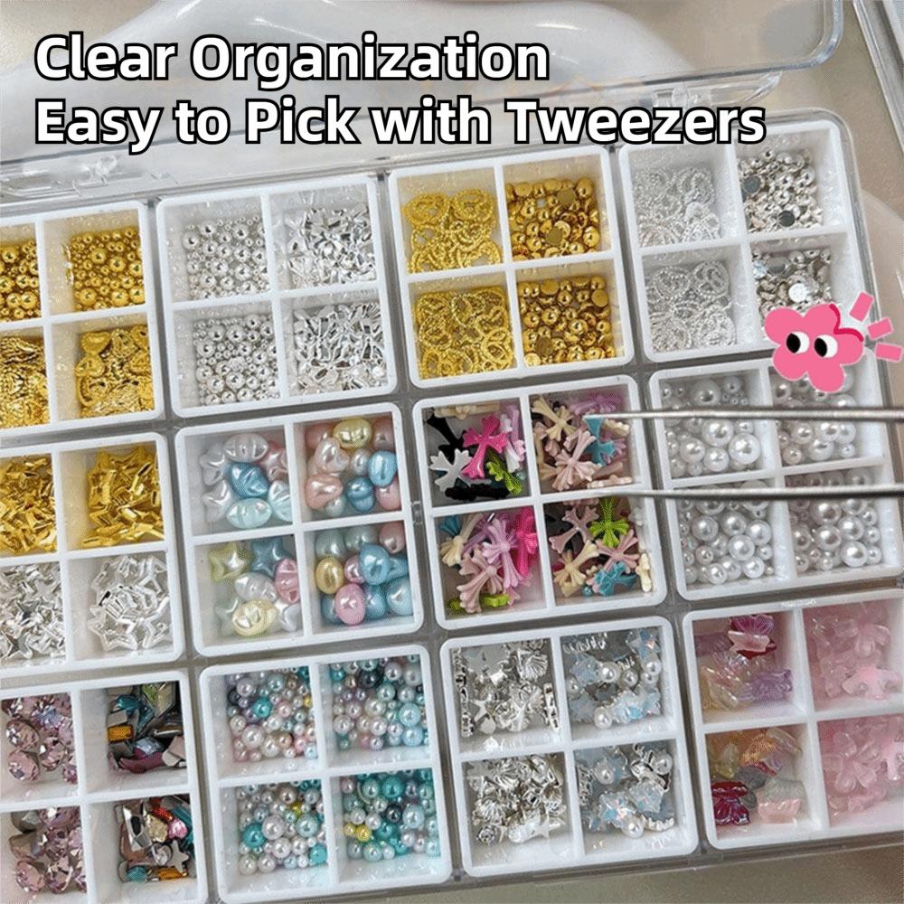 Plastic Nail Charms Case Detachable Grids Jewelry Organizing Box  Nail Rhinestone