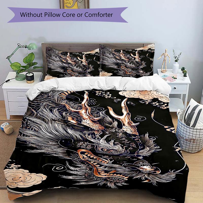 3pcs Dragon Head Design Duvet Cover Set - Machine Washable, Includes 1 Cover and 2 Pillowcases, No Core Included yy251013098