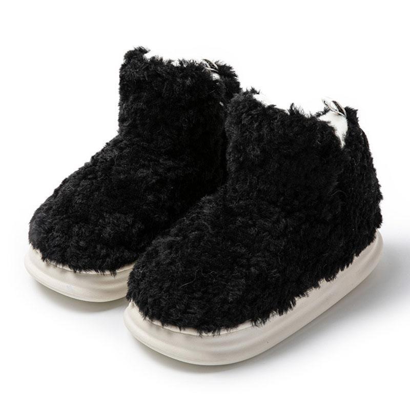 Зимние хлопковые тапочки из овечьей шерсти, новые пушистые плюшевые тапочки, обувь на меховой плоской подошве, уличные женские хлопковые сапоги, теплые домашние флисовые сапоги на толстой подошве