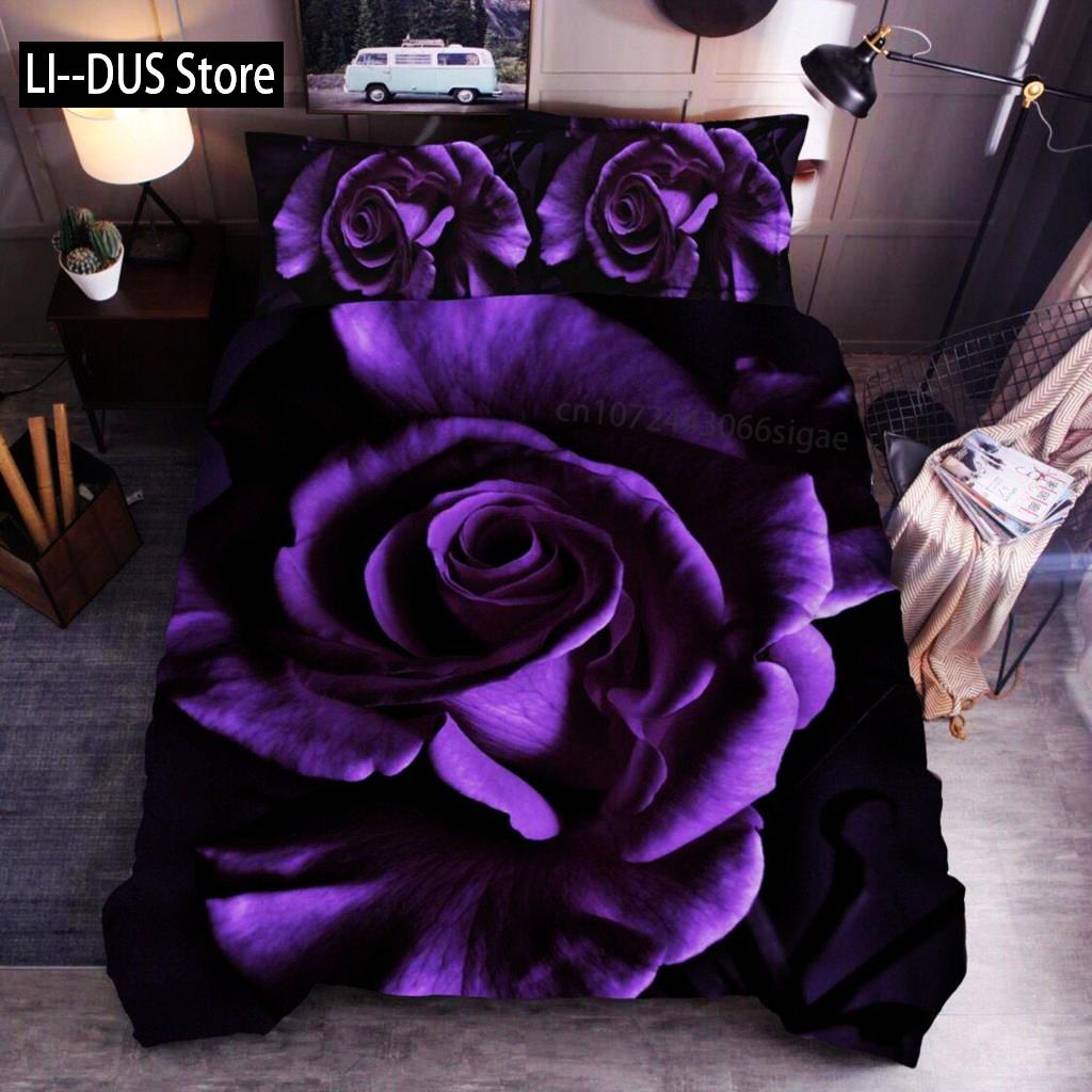 Комплект постельного белья с цветочным принтом King Microfiber Red Rose Blossom Flower Комплект постельного белья Red Botanical Покрывало для пододеяльника Romantic Quilt Cover