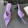 Модные Eilyken Новый Летний Дизайн Плиссированные Женские Шлепанцы Тонкий Низкий Каблук Остроносые Женские Сексуальные Вечерние Туфли-Лодочки Сандалии Обувь Zapatos De Mujer