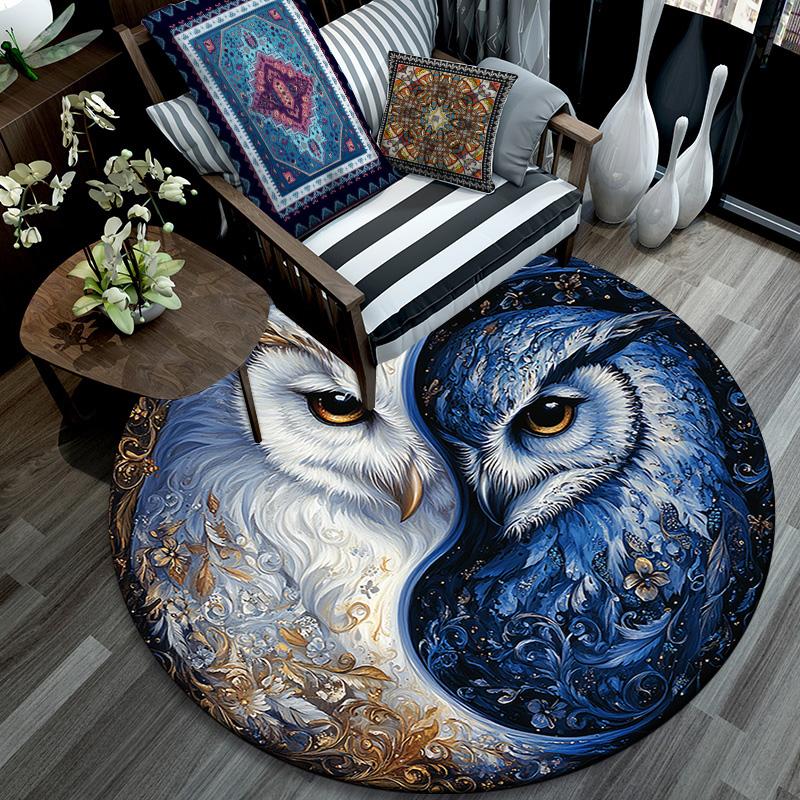 Yin Yang Owls Round Area Rug,Carpet Rug for Living Room Bedroom Sofa Playroom Decor,Non-slip Floor Mat