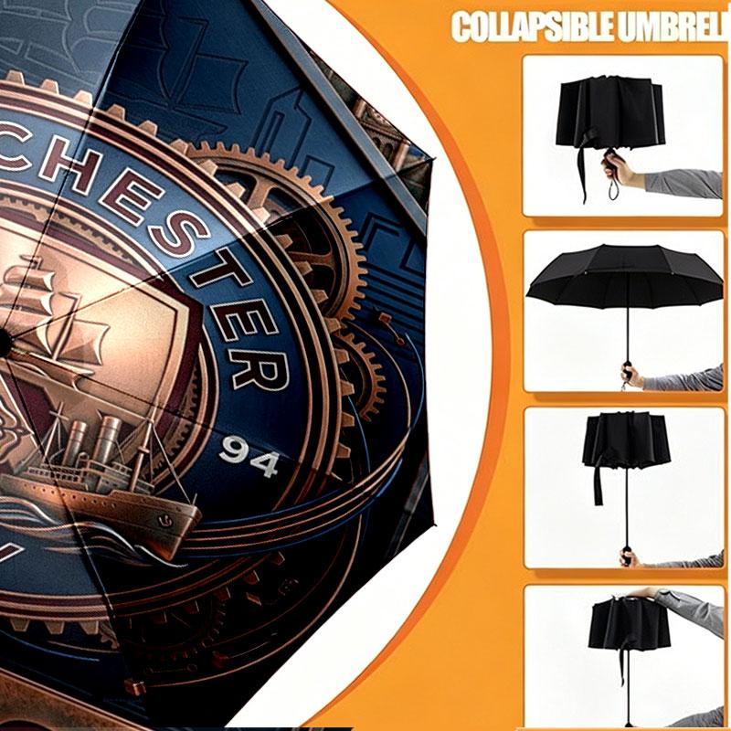 Custom Name Personalized Manchester City Print Umbrella, Auto Open Close, 8‑Rib Sturdy Frame, Commute Camping Hiking Use, Birthday Gift