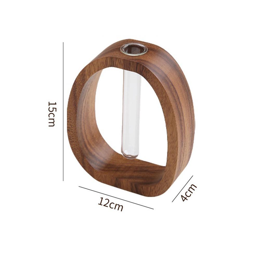 Test Tube Shape Solid Wood Flower Vase Vase Ornaments Wooden Stand Hydroponic Flower Vessel Clear Glass Vase