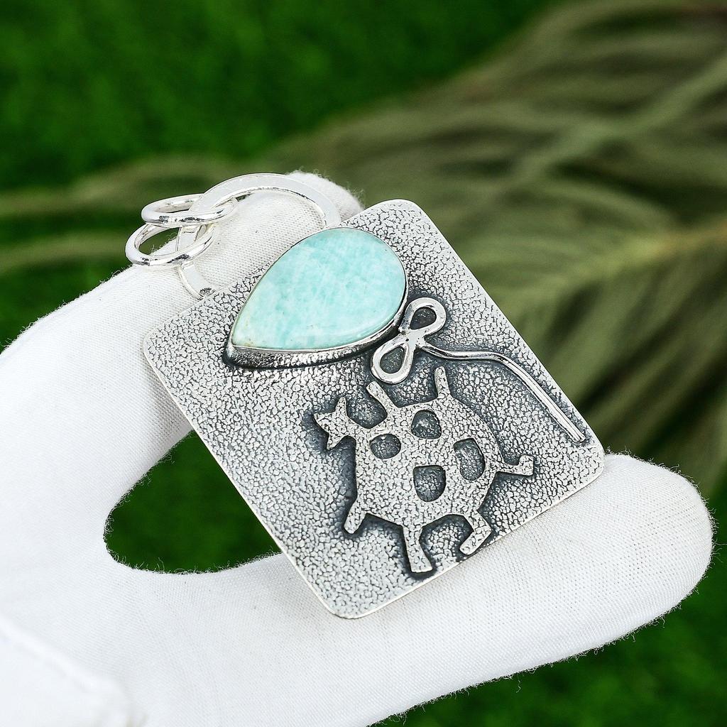 Sisters Day Deal 925 Sterling Silver Pear Amazonite Stone Trendy Pendant Jewelry