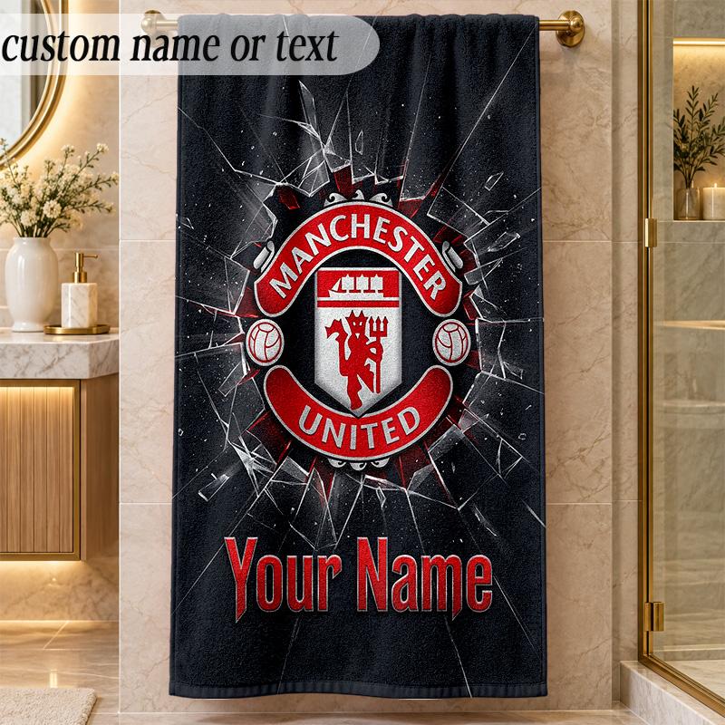 Beach TowelManchester United Custom Name Text Personalized Soft Towel for Beach Pool Indoor Home Decor Gift