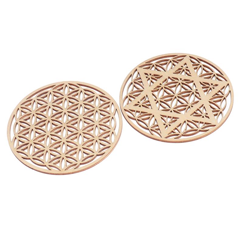 1Pc Creative Chakra Pattern Coaster Wood Flower Of Life Natural Symbol Round