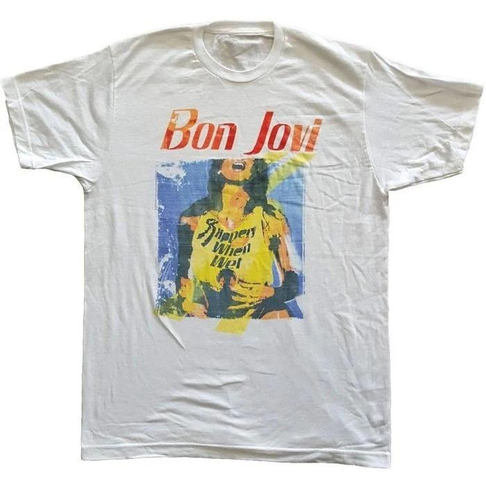 Футболка с графическим принтом альбома Bon Jovi Slippery When Wet 100% Хлопок Принт Hard Rock Унисекс 80-е Hair Metal Короткий рукав