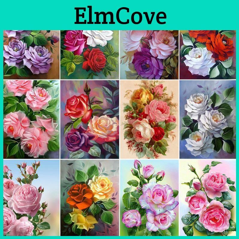 Diy Flower Diamond 5d Painting Diamond Embroidery Rose Full Round Mosaic Picture Rhinestone Cross Stitch Landscape Wall Decor