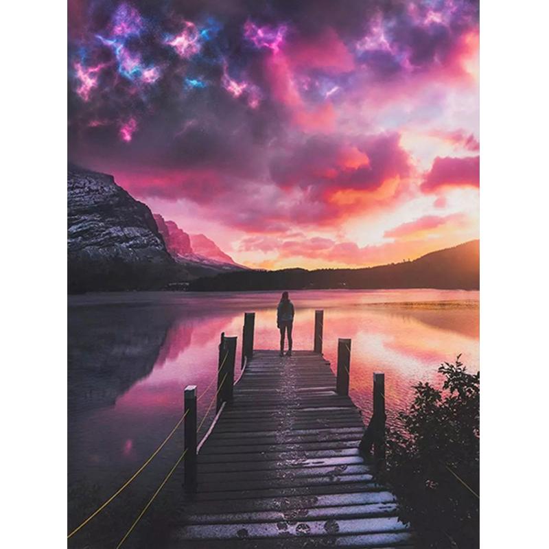 Алмазная картина 5D DIY Приморский Полный дрель Квадратная Алмазная вышивка Закат Картина горный хрусталь Пейзаж Настенный декор