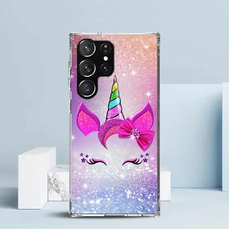 Pink Unicorn Rainbow Phone Case For Samsung Galaxy S24 S25 Edge S26 Ultra S22 S23 Plus S21 + S20 FE Soft TPU Back Cover Galaxy S