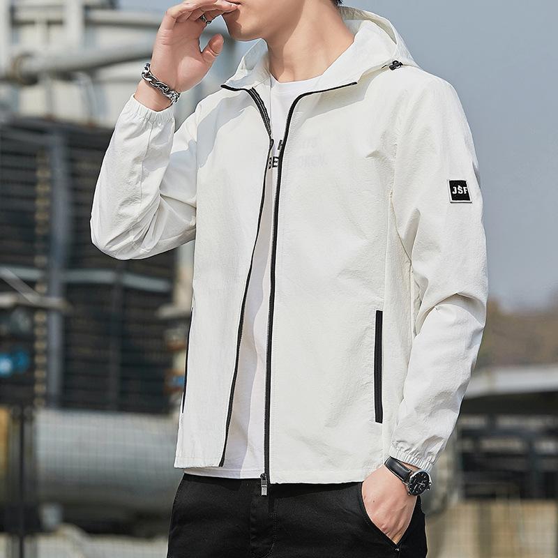 Солнцезащитная одежда Мужская кожаная тренчкот Летняя корейская версия Модная прозрачная куртка Тонкое пальто