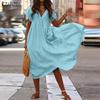 Ladies V Neck Short Sleeve Baggy Ruffled Sundress Loose Summer Beach Dress