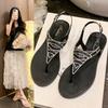 Versatile Flat-bottomed Casual Bohemian Beach Sandals Fashion Toe Rhinestone Sandals Women's 2025 Summer and Autumn New