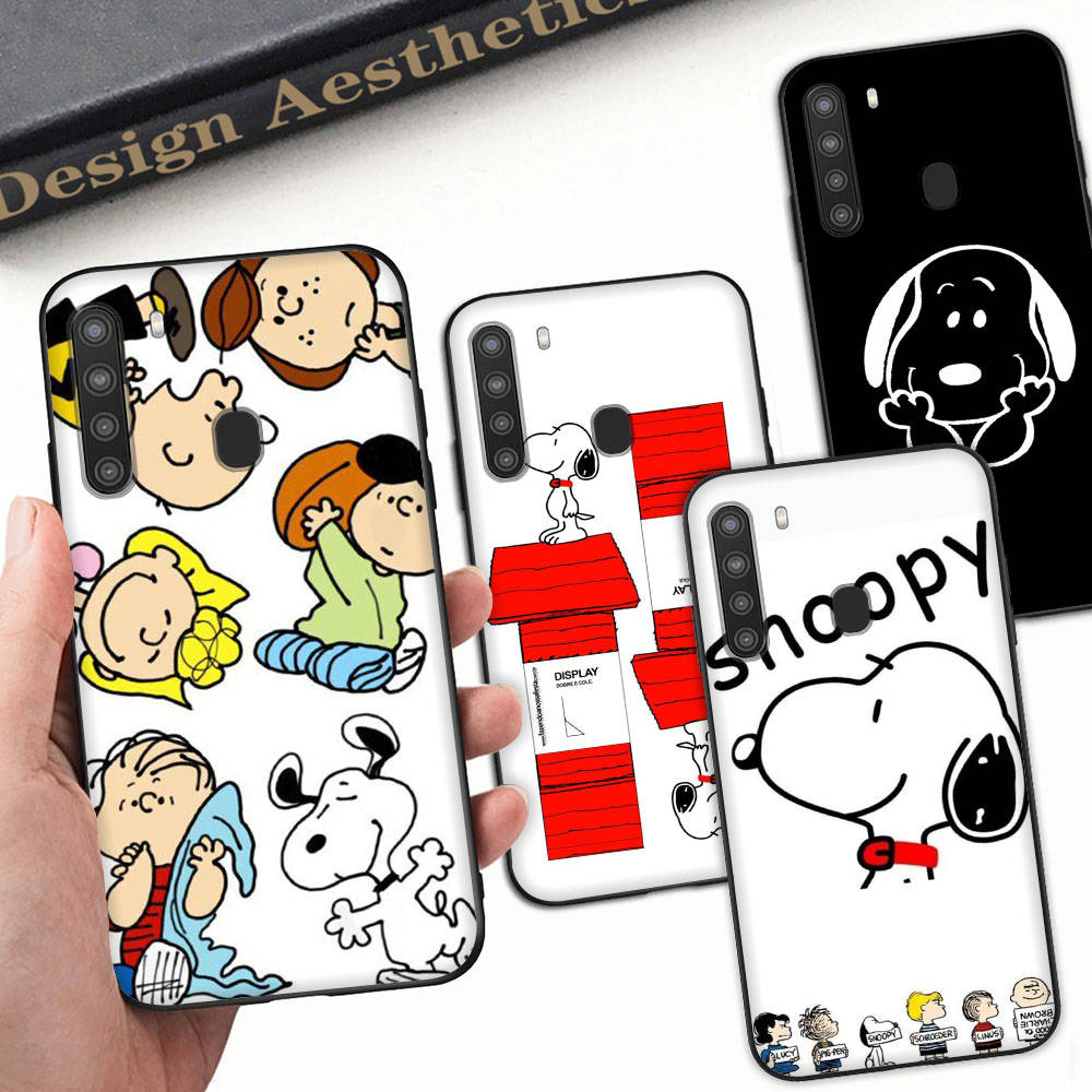 SM17 Snoopy Black Sofe Case for Samsung Note 20 Lite S24 Ultra S23 A03 A05 A06 A11 A71 A15 A16 A13 A24 A25 A33 A52 A53 A50 M55 M35 Plus
