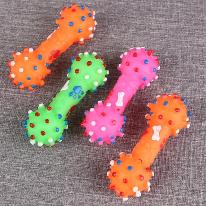 Multifunctional Squeaker Dumbbell Animal Toy Play Training Natural Rubber Squeaky Chew Toy