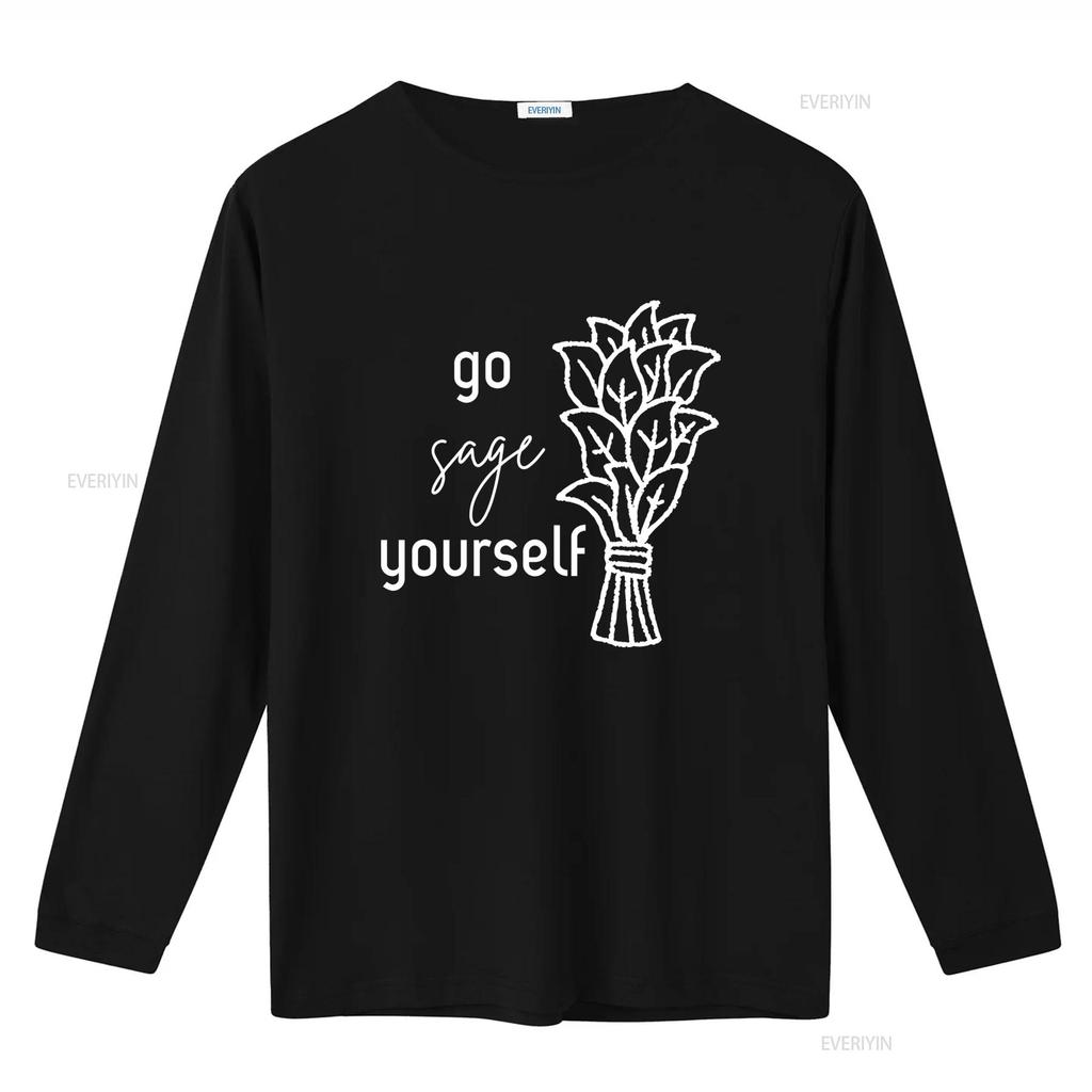 Go Sage Yourself T Shirt Spiritual Humor Green Print Vintage Washed Comfortable Homme Casual Streetwear Unisex Breathable Soft