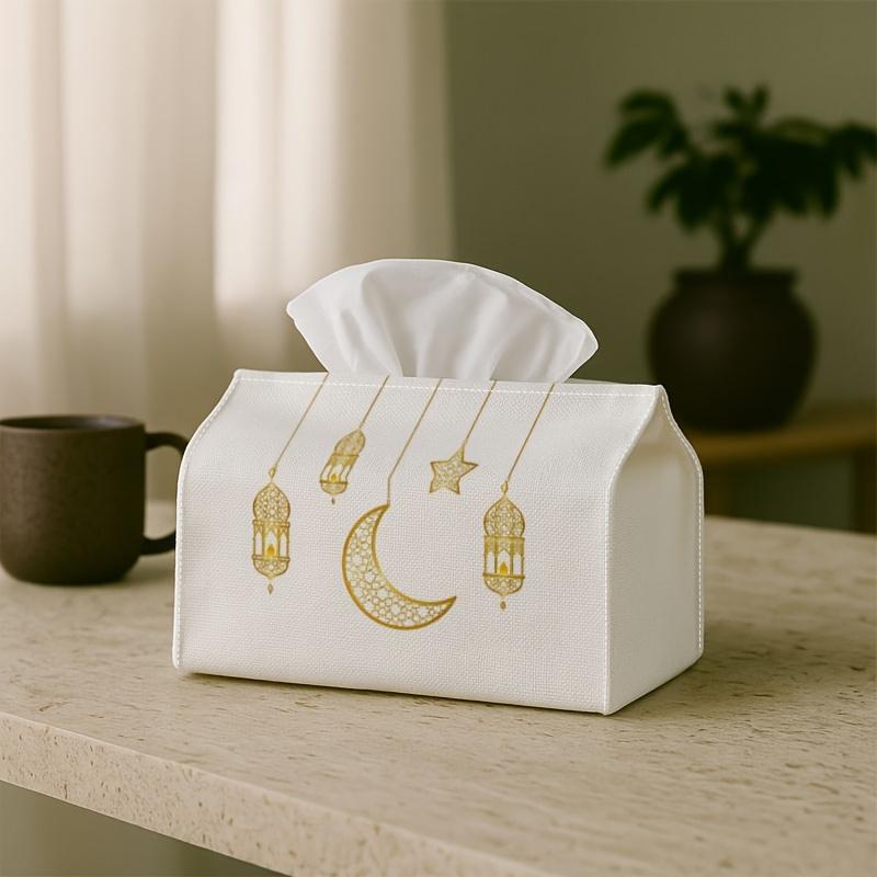 1pc Minimalist Elegant Ramadan Decorative Tissue Box | Crescent Moon & Lanterns for Home, for Party, Car, Kitchen & Bathroom - Tissue Box for Everyday