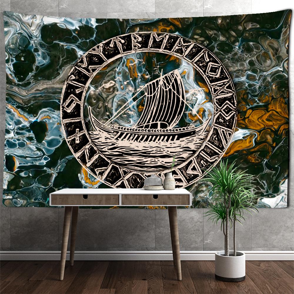 Психоделический гобелен с символами викингов, настенный гобелен, колдовство, хиппи, тапиз, фон для общежития, ткань, домашний декор