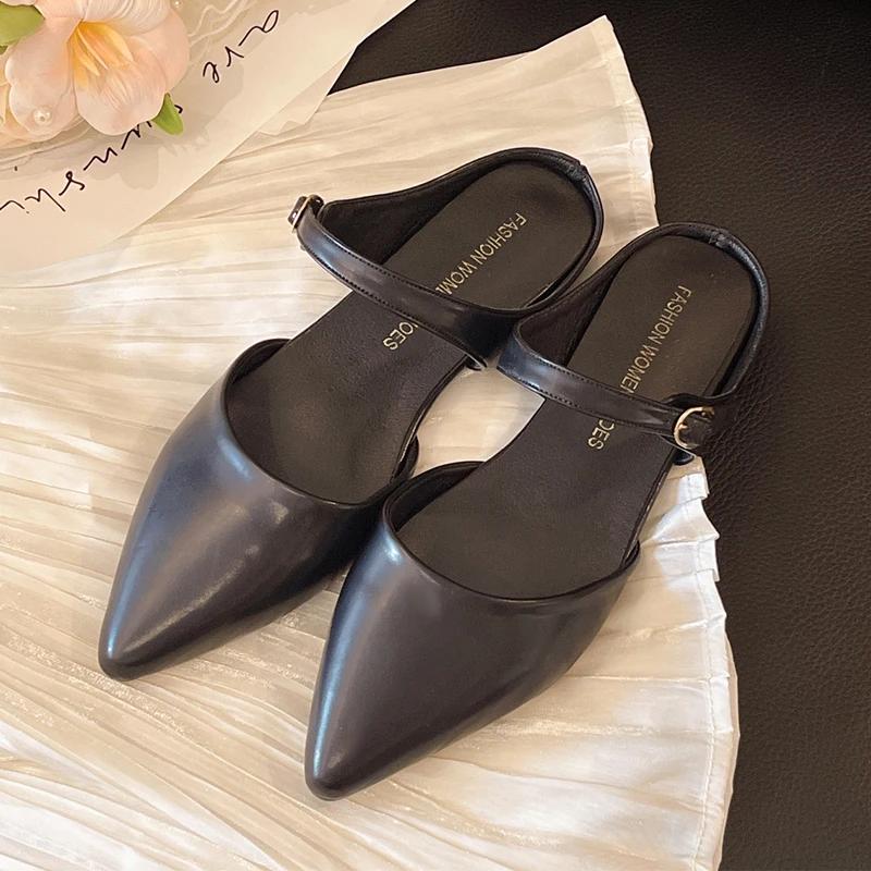 Flats Women Slippers Pointed Toe Sexy Mules Shoes Summer Sandals Woman 2025 Fashion New Designer Slingback Slides Ladies Shoes