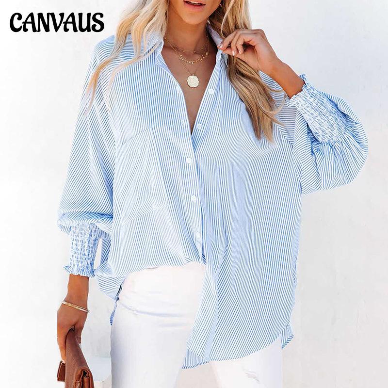 Новые женские весенние и осенние топы, полосатые рубашки с воротником-стойкой, свободные женские рубашки с длинными рукавами и пузырьками