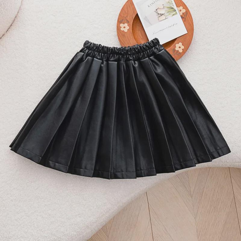 Юбка из бархата и искусственной кожи для девочек, осень/зима 2024 г. - юбка принцессы в стиле колледжа для детей