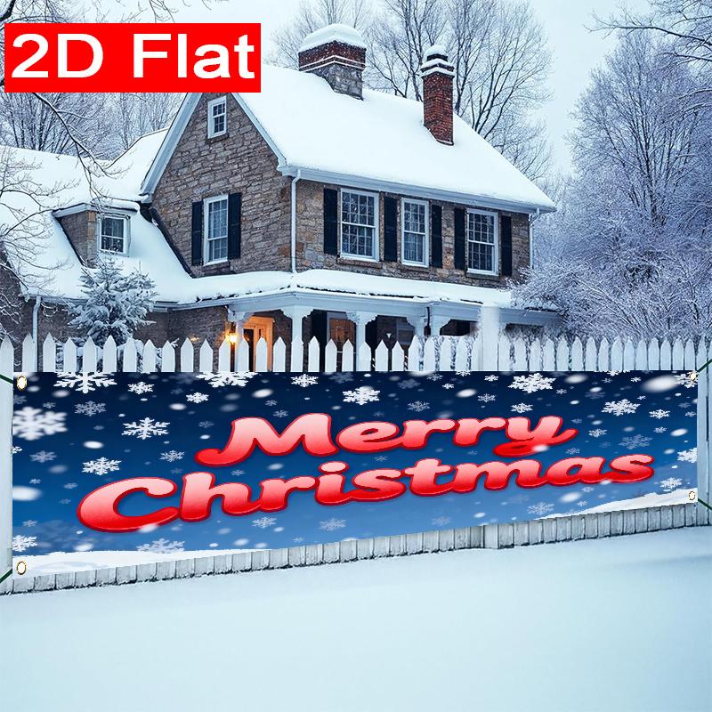 Merry Christmas Fence Banner, Pattern Polyester Outdoor Lawn Wall Holiday Celebration Party Supplies