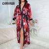 Plus Size Nightgown Fashion Casual Loose Printed Long Simulation Silk Sexy Sleeping Robe