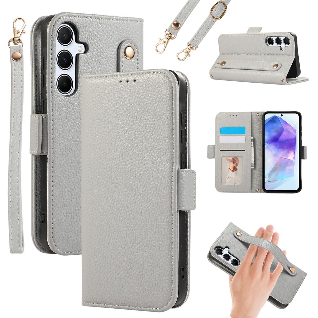 For Samsung Galaxy A15 5G/4G Leather Case with Card Holder, Straps, Shockproof Wallet Phone Cover