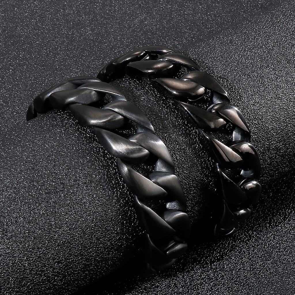 Мужской браслет Kalen Black Cuban Link, готический стиль, цепочка толщиной 15 мм, нержавеющая сталь, праздничные украшения, простой, матовый, полированный, подарок