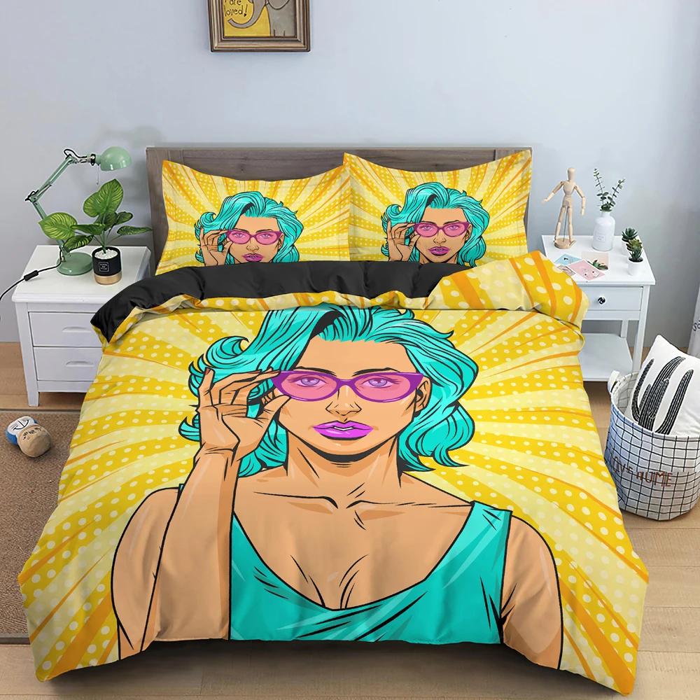 Cartoon Girly Watercolor Fashion Girl Modern Women Bedding Set Boys Girls Twin Queen Size Duvet Cover Pillowcase Bed Boys Adult