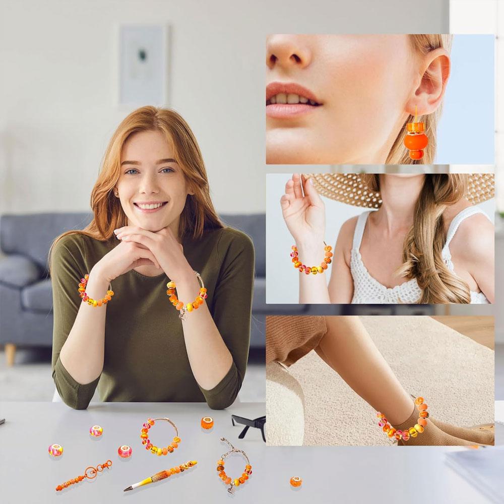 30/50/100pcs European Craftsmanship Large Hole Beads Orange Interval Beads DIY Garden Beads, Bead Keychains, Necklaces Bracelets Jewelry Making