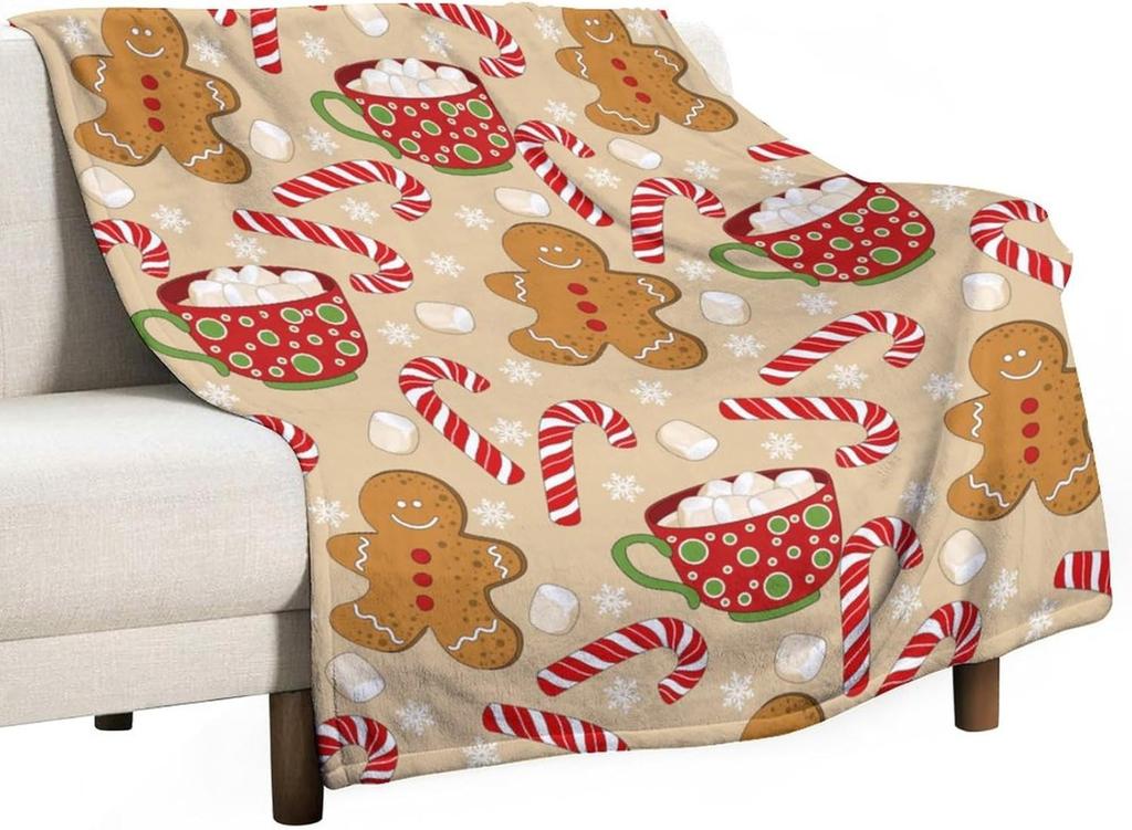 Christmas Candy Cane Print Blanket, Soft Microfiber Throw – Lightweight, Warm for Women, Kids – Holiday Gift for Boys, Teens
