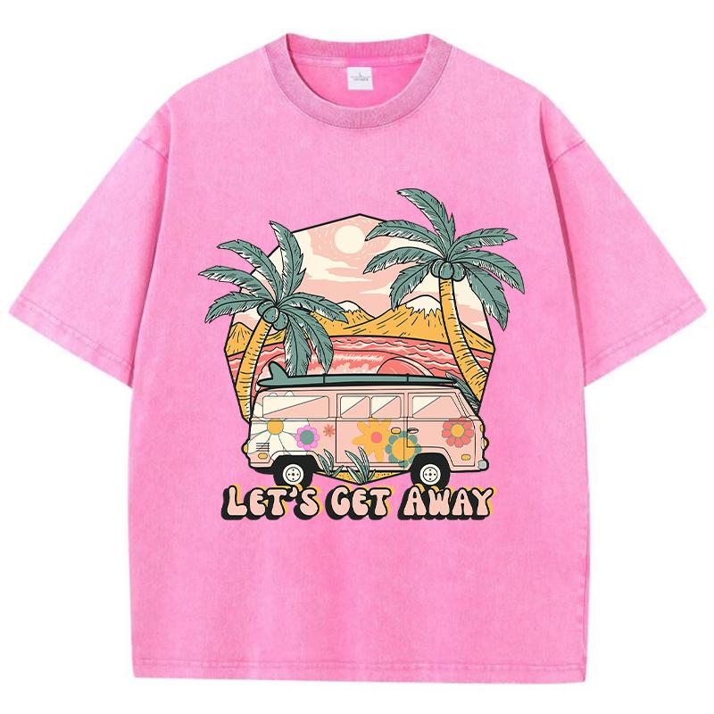 Женская футболка Harajuku из хлопка с принтом Let's Get Away Take The Bus Go On Vacation Модные уличные топы Женская одежда