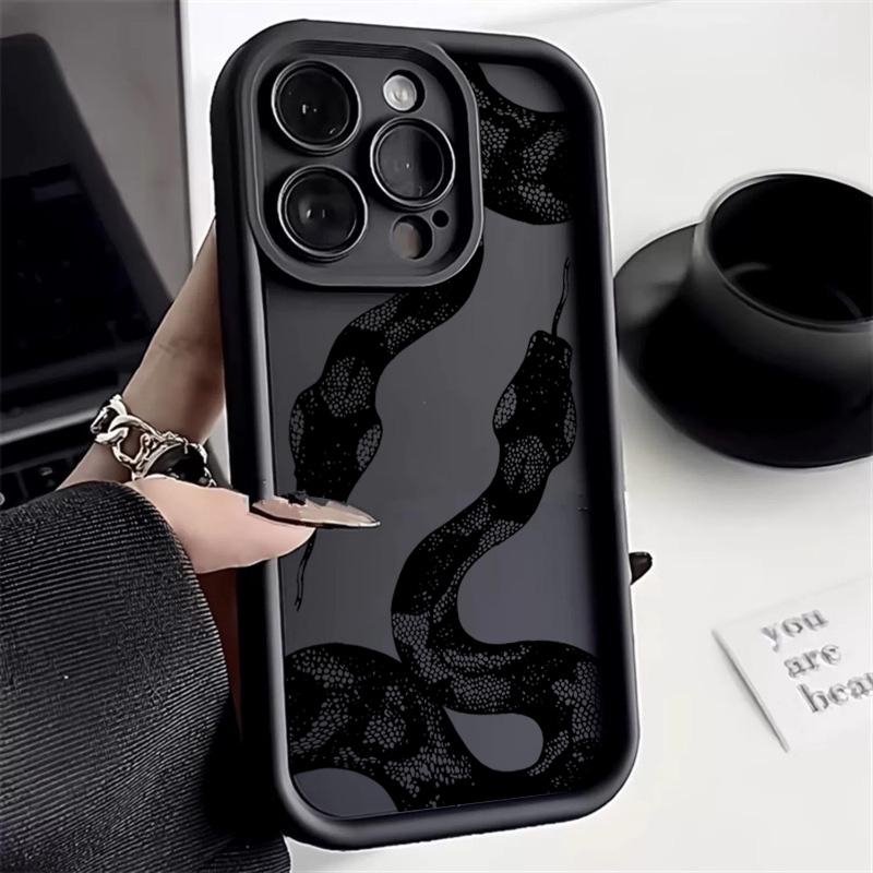 Black Snake Print Phone Case For iPhone 16 15 14 Pro Max 13 12 11 XS X XR 7 8 Plus SE 2022 Shockproof Candy Soft Silicone Cover