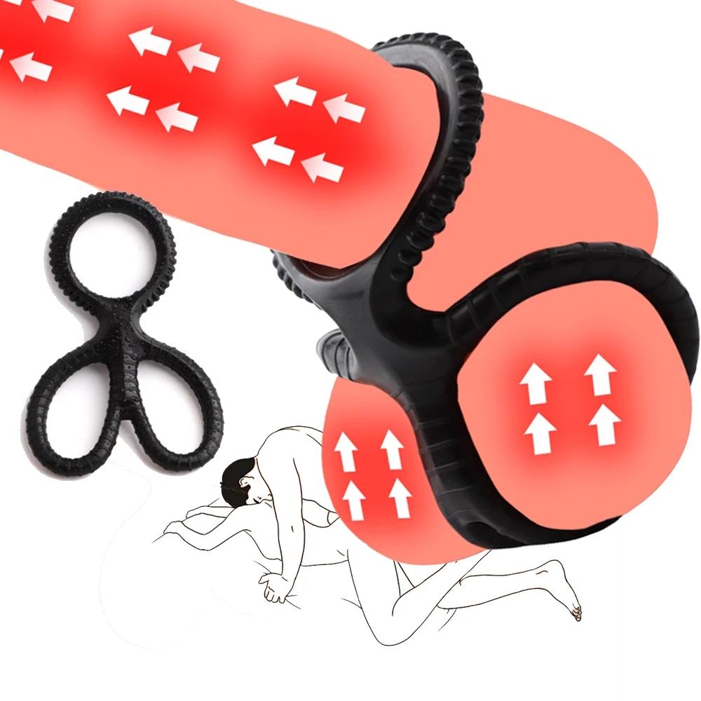 Кольцо с замком для любовника, секс-игрушки для пары, мягкая задержка эрекции, двойное кольцо для члена, фрикционный массаж, стимуляция