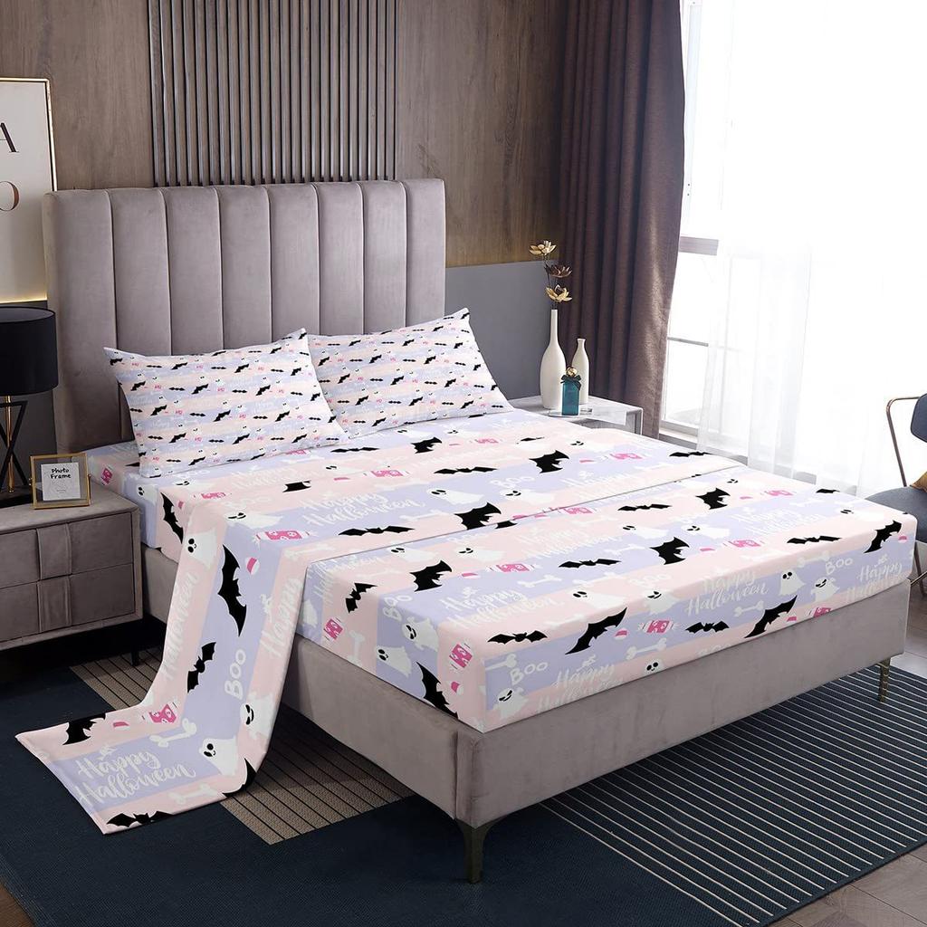 Halloween Ghost Bat Cartoon Pattern Sheet Four-Piece Bedroom Room Dormitory Bedding Decoration