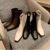 Square Head Splicing Thick Heel And Ankle Boots Temperament High Heel Elastic Short Boots Women'S Versatile Comfortable Soft Skin Thin Boots