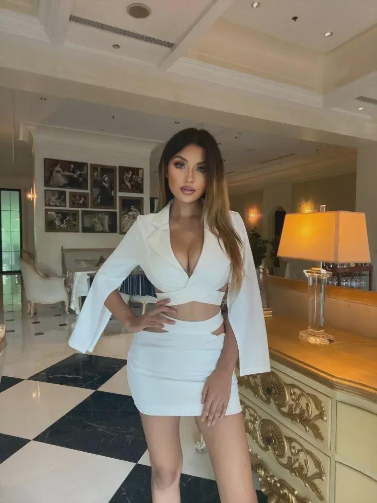 Chic European & American Women's White Long-Sleeve Dress Suit