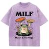 Frog Mushroom Print Men And Women T-Shirts Unisex Wash Denim Fabric Oversized Short Sleeve Vintage Top Distrressed