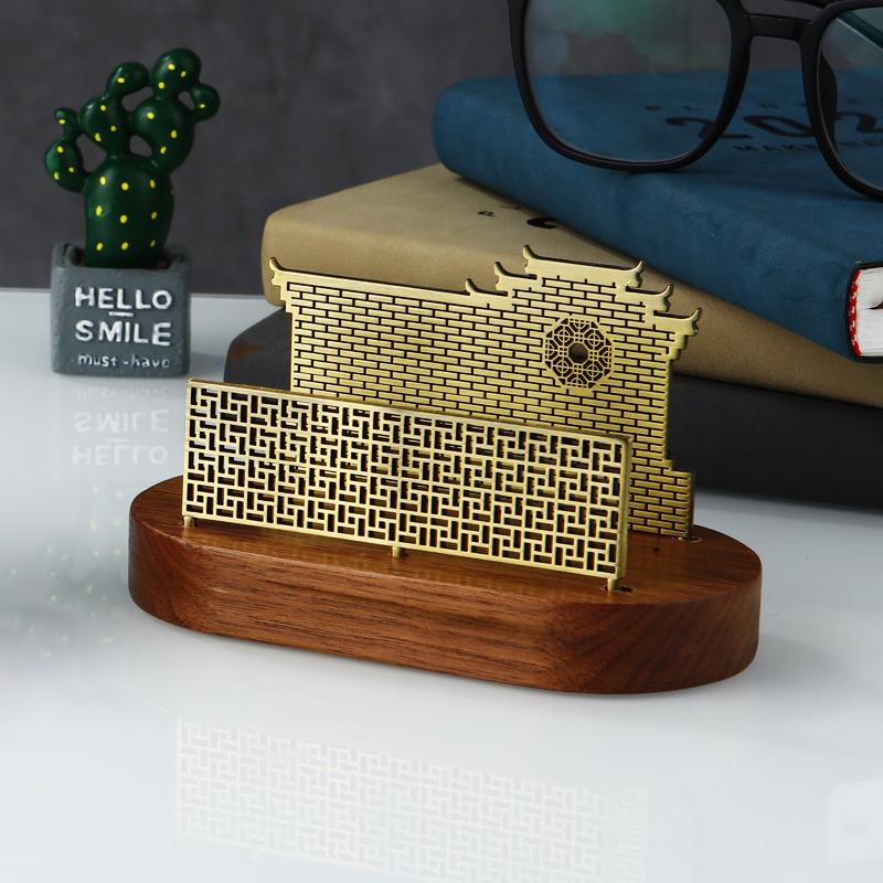 Wooden Business Card Holder Metal Organizer Office Desk Display Stand Memo Counter Accessories Tabletop Card Holder Storage