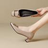 Лакированная кожа квадратная пряжка туфли-лодочки на высоком каблуке толстый каблук средний каблук квадратный носок с мелким вырезом женская обувь для работы