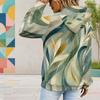 Women Plus Size Abstract Leaf Printed Long Sleeve Drawstring Hoodie Kangaroo Pocket Pullover