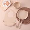 Color Kids 5PCS Food Grade Silicone Feeding Set Sucker Dishes Plate Self Feeding Bowl Sippy Cup BPA Free Toddler Meal Essentials