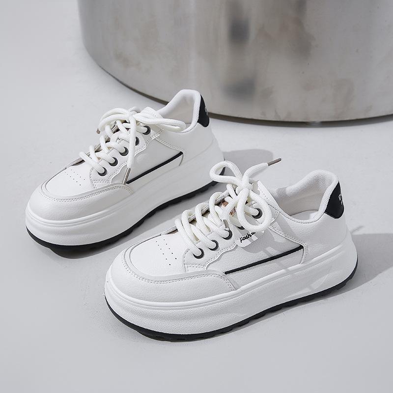 Модные туфли на толстой подошве Four Seasons Muffin с круглым носком, тренд, женские маленькие белые туфли 2024, новые, на шнуровке, повседневные спортивные кеды